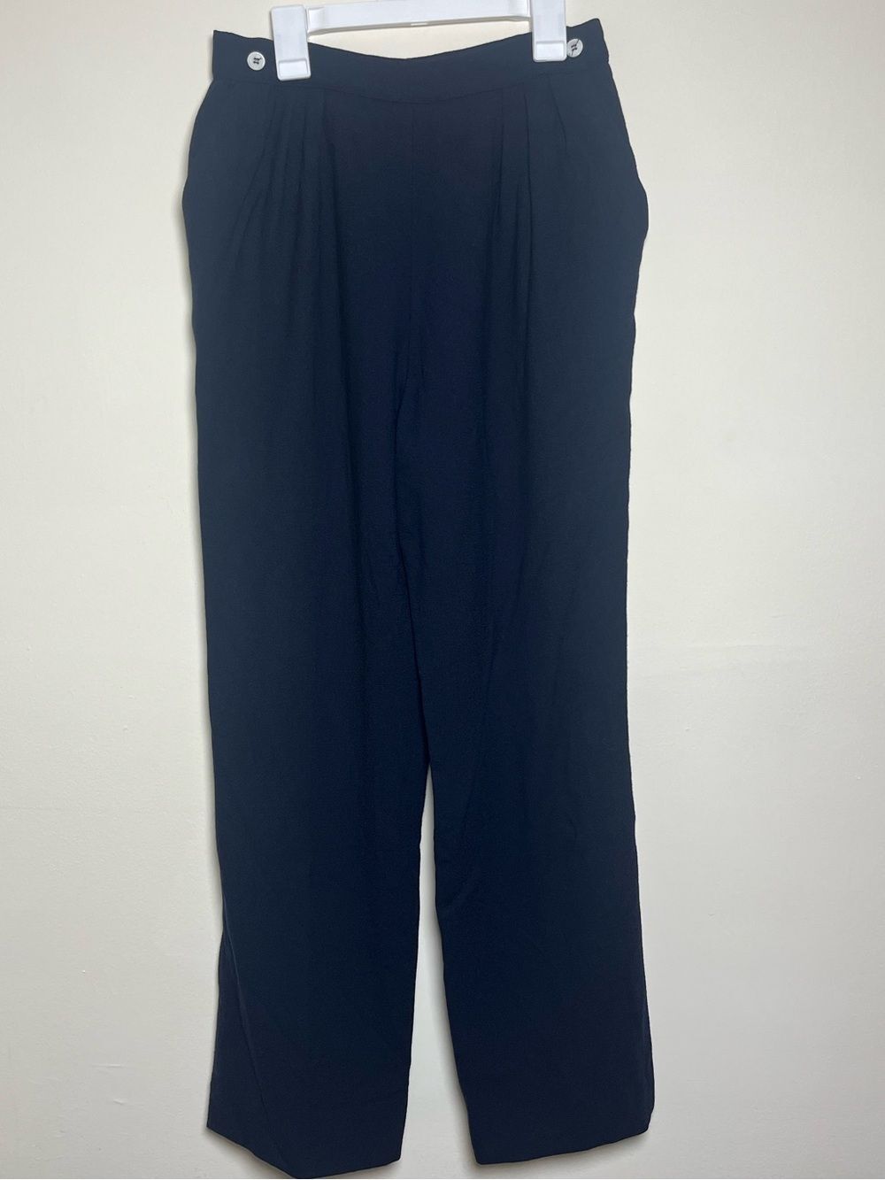 Vintage TWCC Women's Navy Wool Dark Academia High-waisted Button Trousers Sz 12